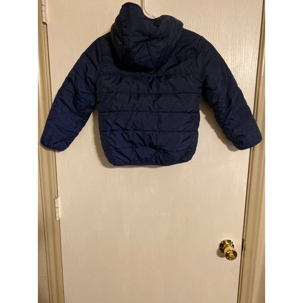 Nike Kids Reversible Hooded Jacket Navy Puffer Tan Sherpa Fleece Size 6 0434